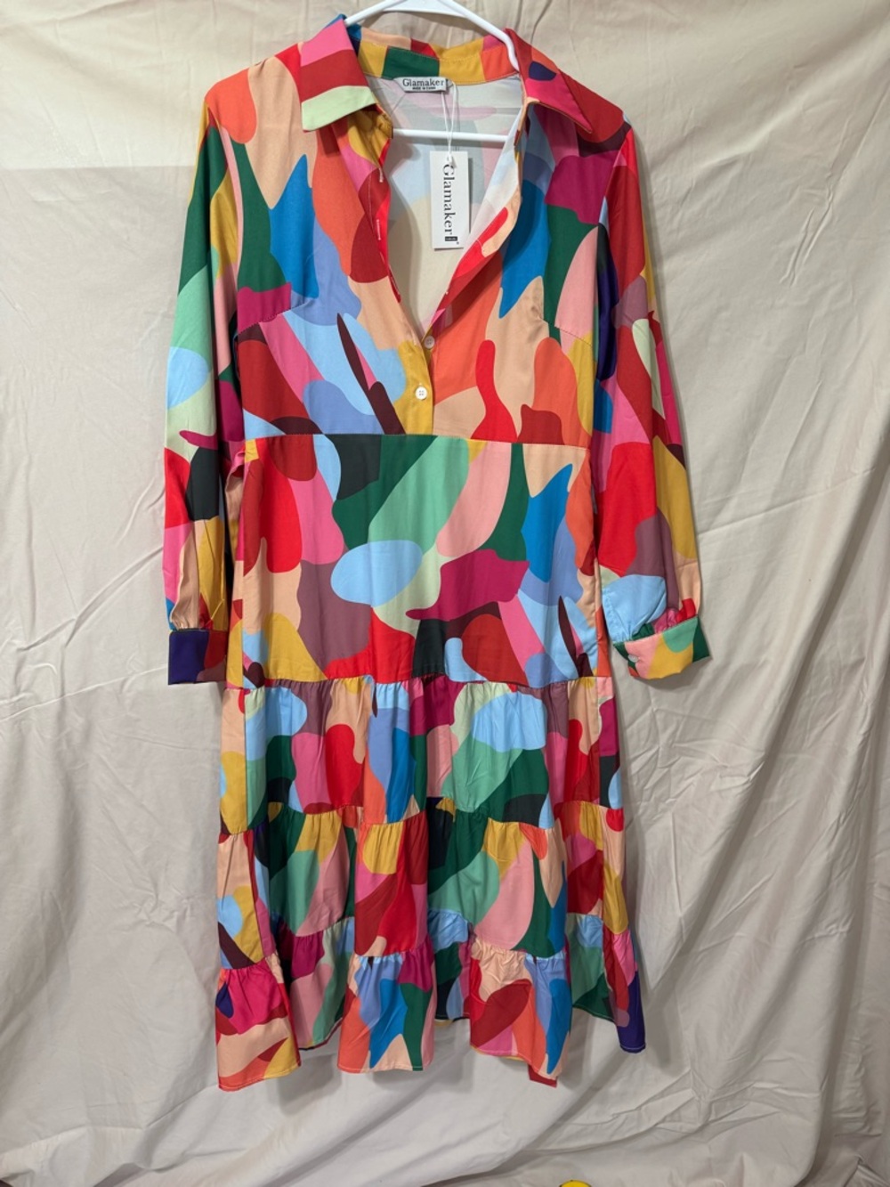 Glamaker Multicolor Abstract Maxi Shirt Dress